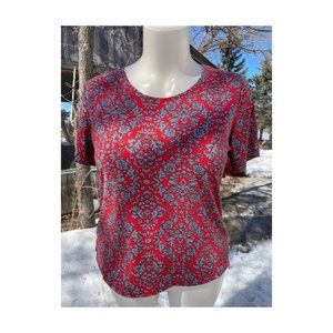 Fiori Casual Tee Shirt T-Shirt Red Black White Abstract Botanical Sz XL